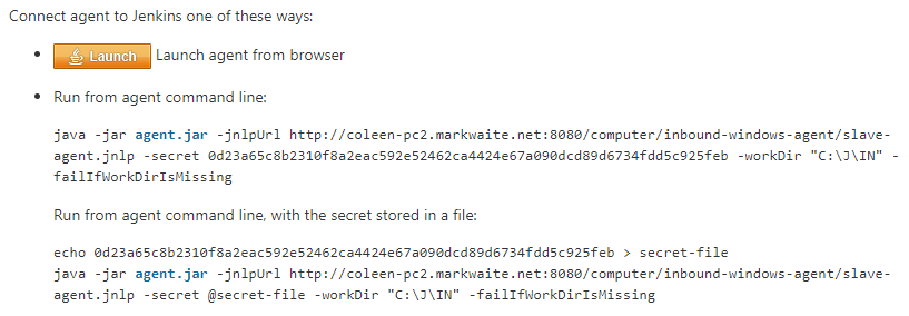 Launch inbound agent from Jenkins